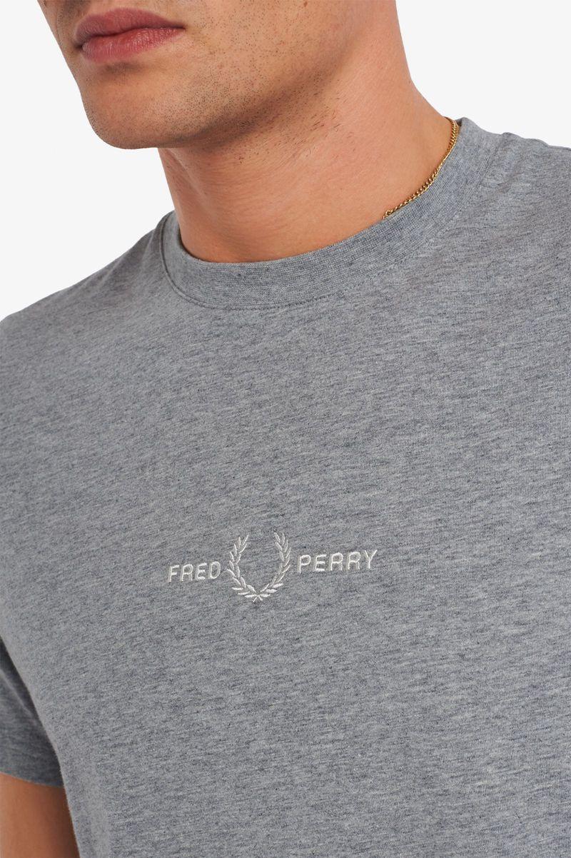 Grey Fred Perry Embroidered Men's T Shirts | PH 1656BEXC